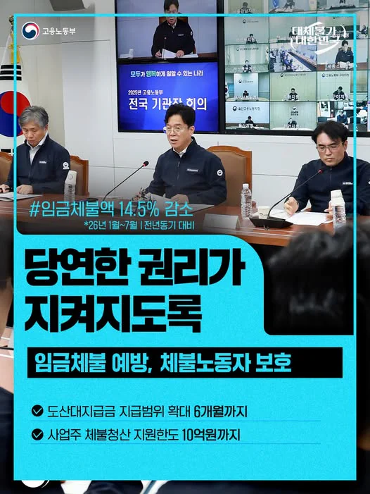 당연한 권리가 지켜지도록. 임금체불 예방, 체불노동자 보호. 고용노동부 제공 카드뉴스.