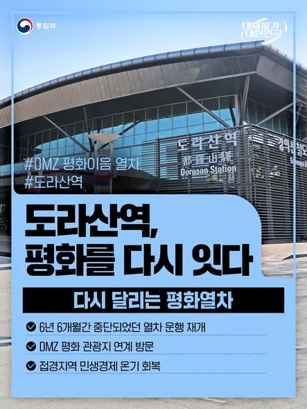 도라산역, 평화를 다시 잇다. 다시 달리는 평화열차. 통일부 제공 카드뉴스.